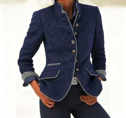 Women's Wool Blend Stand Collar Cropped Blazer Jacket