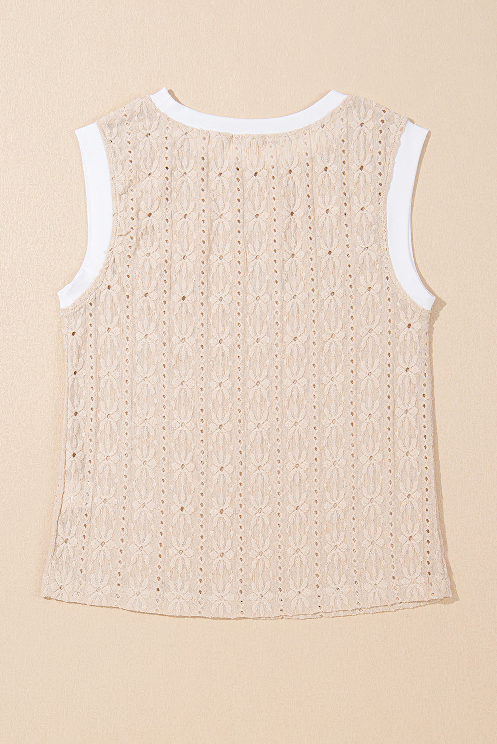 Oatmeal Floral Eyelet Embroidered Sleeveless Top
