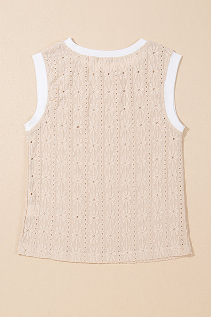 Oatmeal Floral Eyelet Embroidered Sleeveless Top
