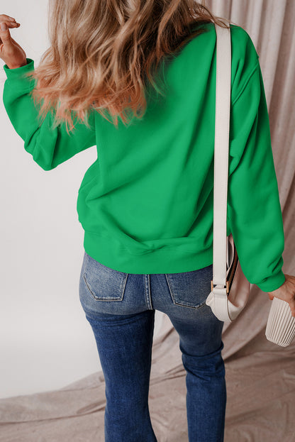 Solid Fleece Lined Drop Shoulder Terry Sweatshirt