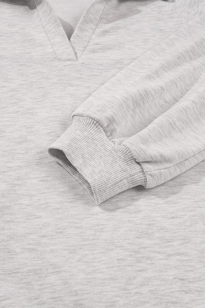 Light Grey Polo Collar Pullover & Drawstring Sweatpants Set