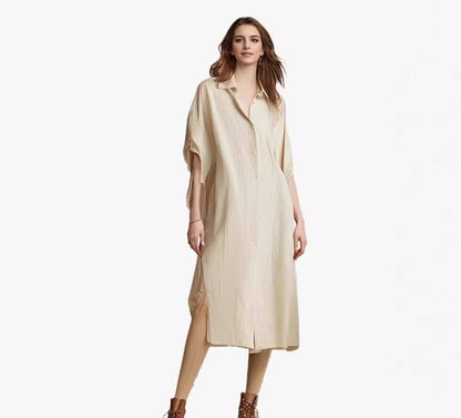Women's Oversized Cotton Linen Button Down Tunic