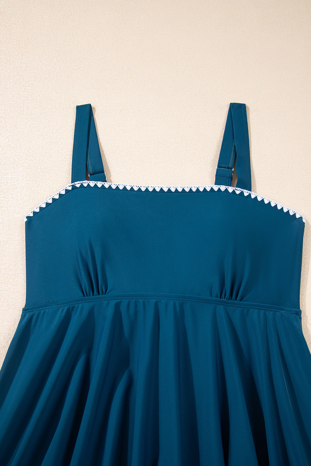 Navy Ricrac Trim Flared Spaghetti Strap Tankini Set