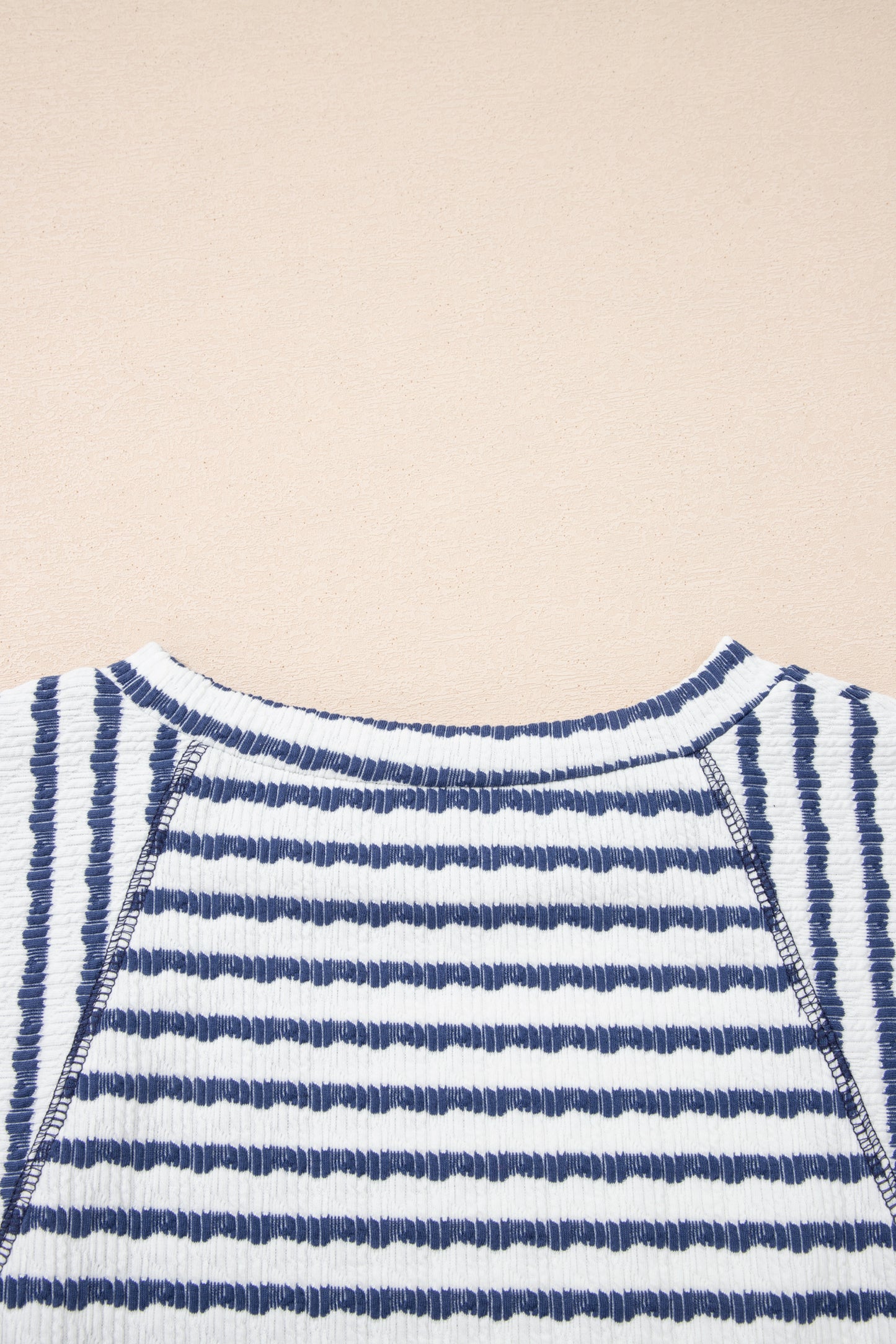 Apricot Stripe Textured Loose Fit Short Sleeve Top