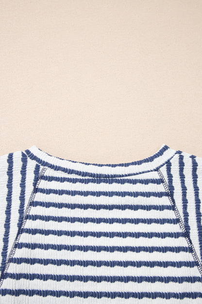 Apricot Stripe Textured Loose Fit Short Sleeve Top