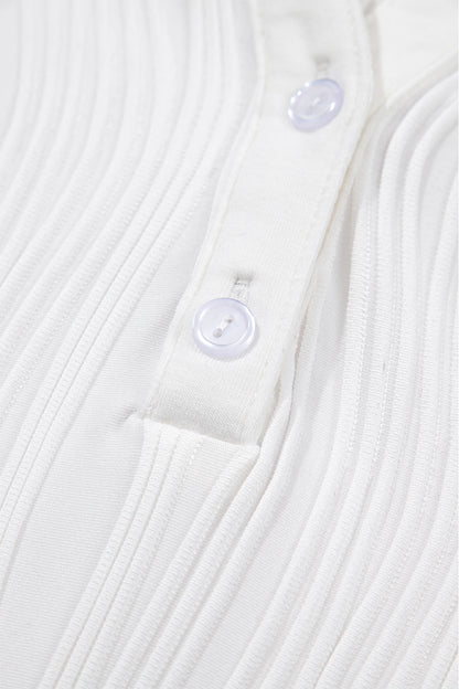 Ribbed V Neck Button Cap Sleeve Knit Top Casual