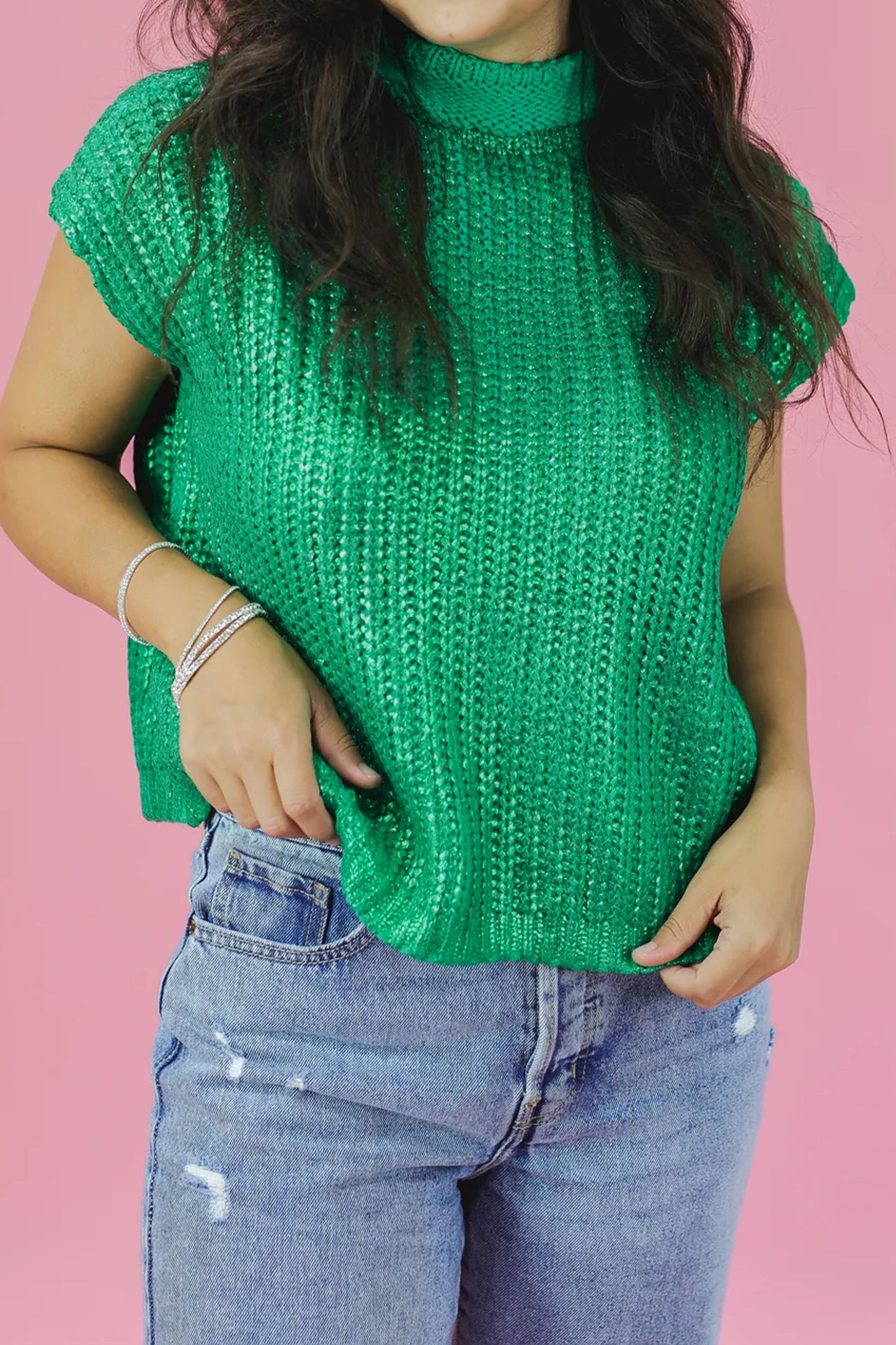 Mardi Gras Wisteria High Neck Knit Sweater Tee