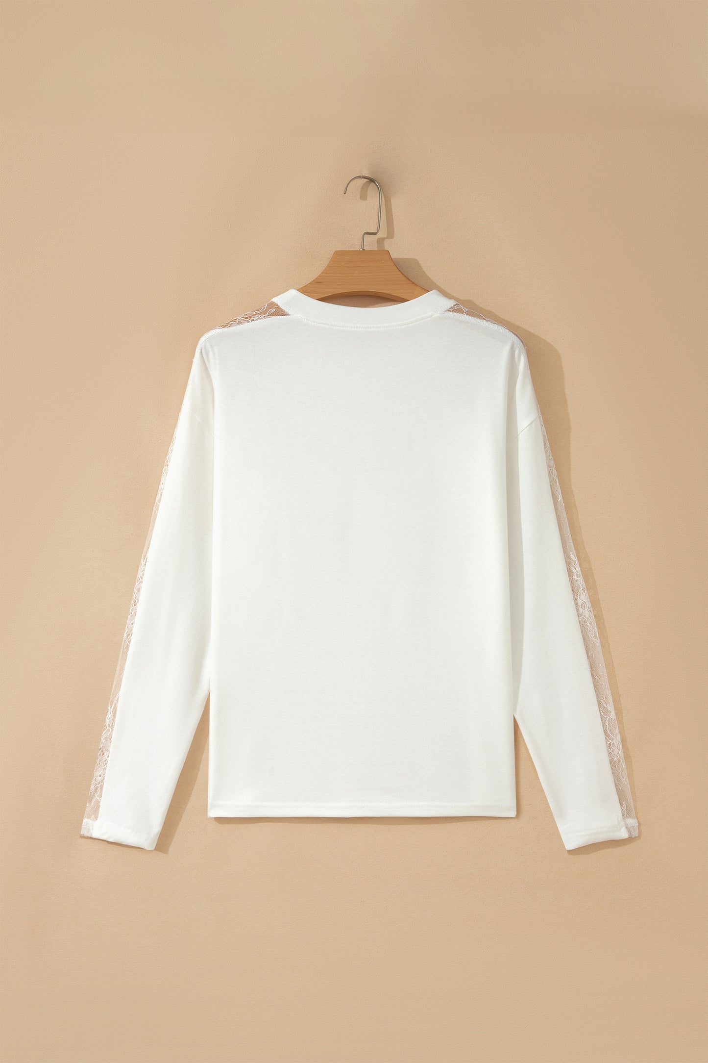 White Lace Sleeve Casual Round Neck Long Sleeve Top Women