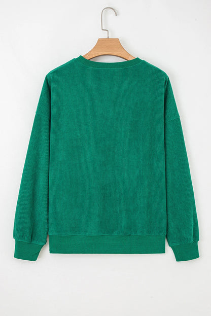 merry little thing Corded Letter Graphic Ribbed Loose Sweatshirt