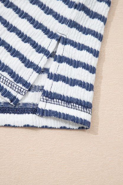 Apricot Stripe Textured Loose Fit Short Sleeve Top