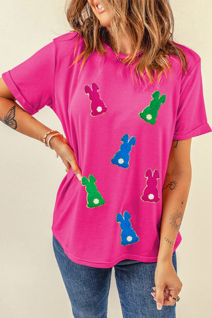 Rose Red Easter Bunny Chenille Patch Graphic Tee