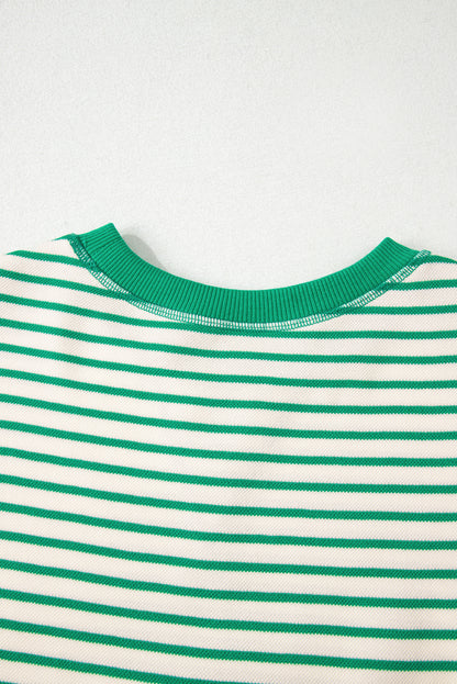 Green Striped Ruffle Sleeve Contrast Casual Top
