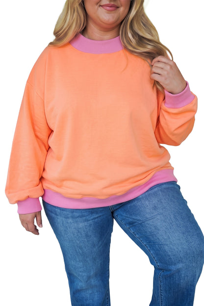 Contrast Trim Relaxed Fit Plus Size Sweatshirt