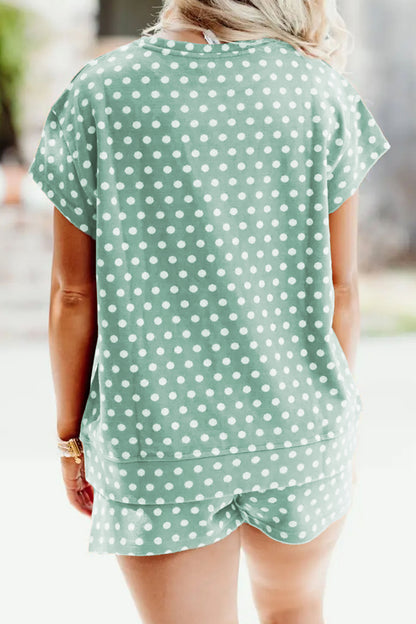 Polka Dot Lounge Short Set Casual Two Piece Outfit