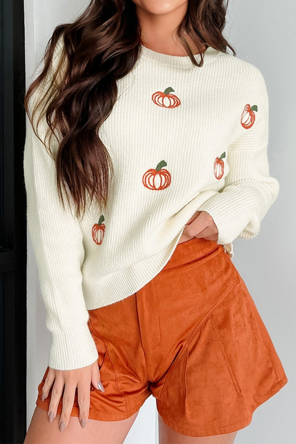Pumpkin Embroidered Thanksgiving Halloween Holiday Sweater