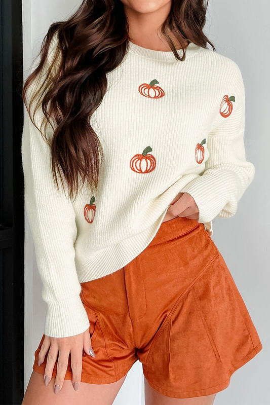 Pumpkin Embroidered Thanksgiving Halloween Holiday Sweater