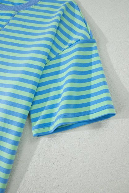 Green Striped Cotton Shorts Set Lounge Outfit
