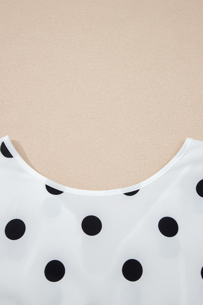 White Polka Dot Blouse Smocked Cuff Puff Sleeve Top