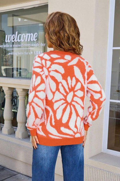 Fuzzy Floral Pullover Sweater – Cozy Knit for Winter