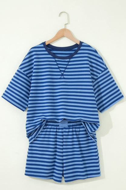 Green Striped Cotton Shorts Set Lounge Outfit