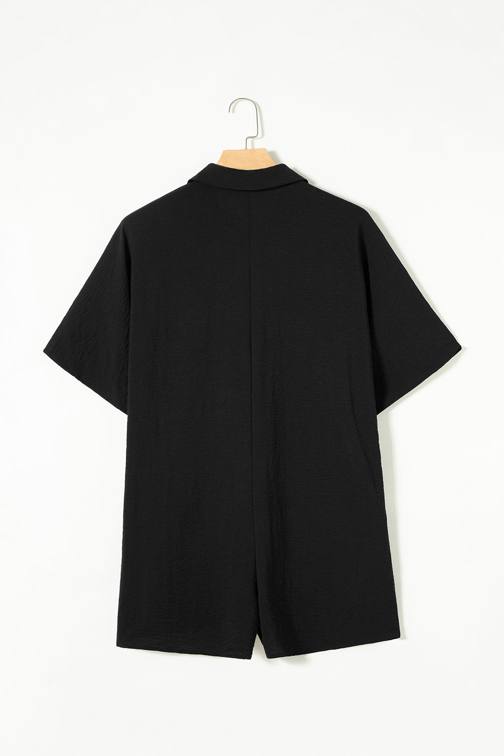 Black Collared Button Front Loose Fit Romper