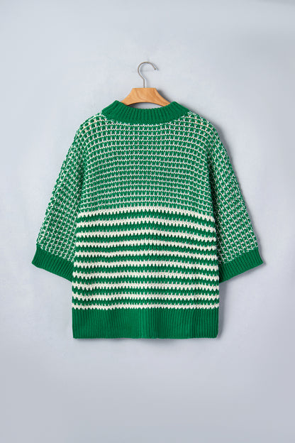Red Stripe 3/4 Draped Sleeve Slouchy Sweater