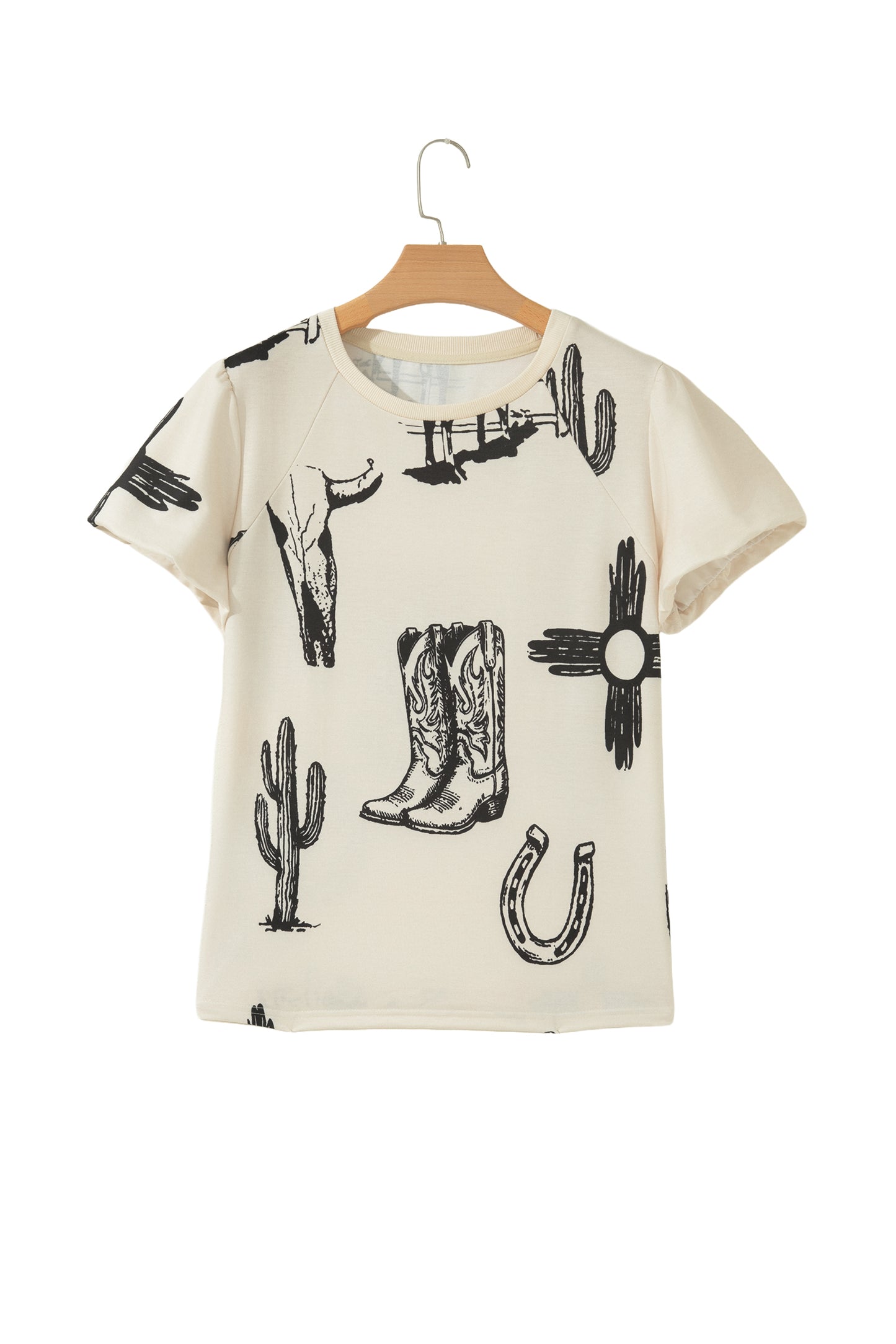 Beige Western Graphic Cowboy Boots Cactus Vintage Tee