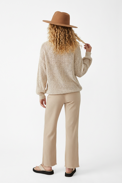 Boho Crochet Knit Long Sleeve Round Neck Sweater