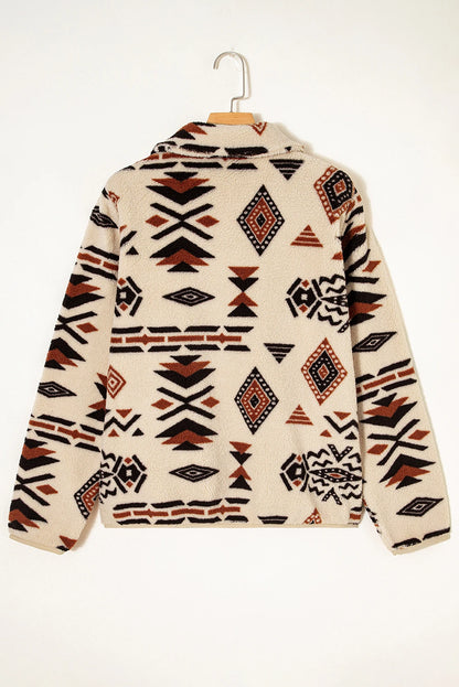 Women Aztec Print Sherpa Half Zip Sweatshirt