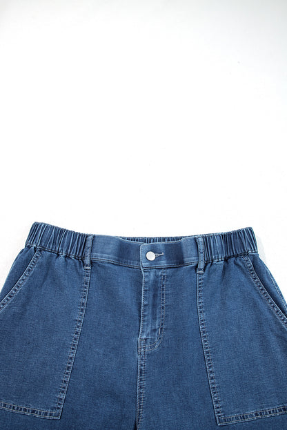 Sail Blue Plus Size Elastic Waist Ruffle Hem Jeans