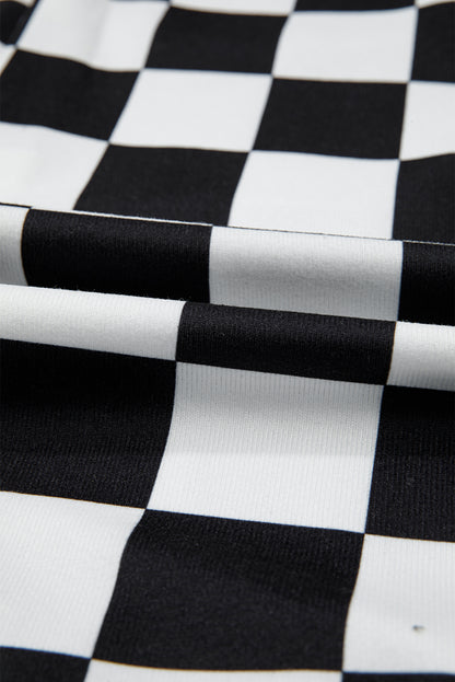 Checkerboard Print Flap Pocket Button Front Shacket