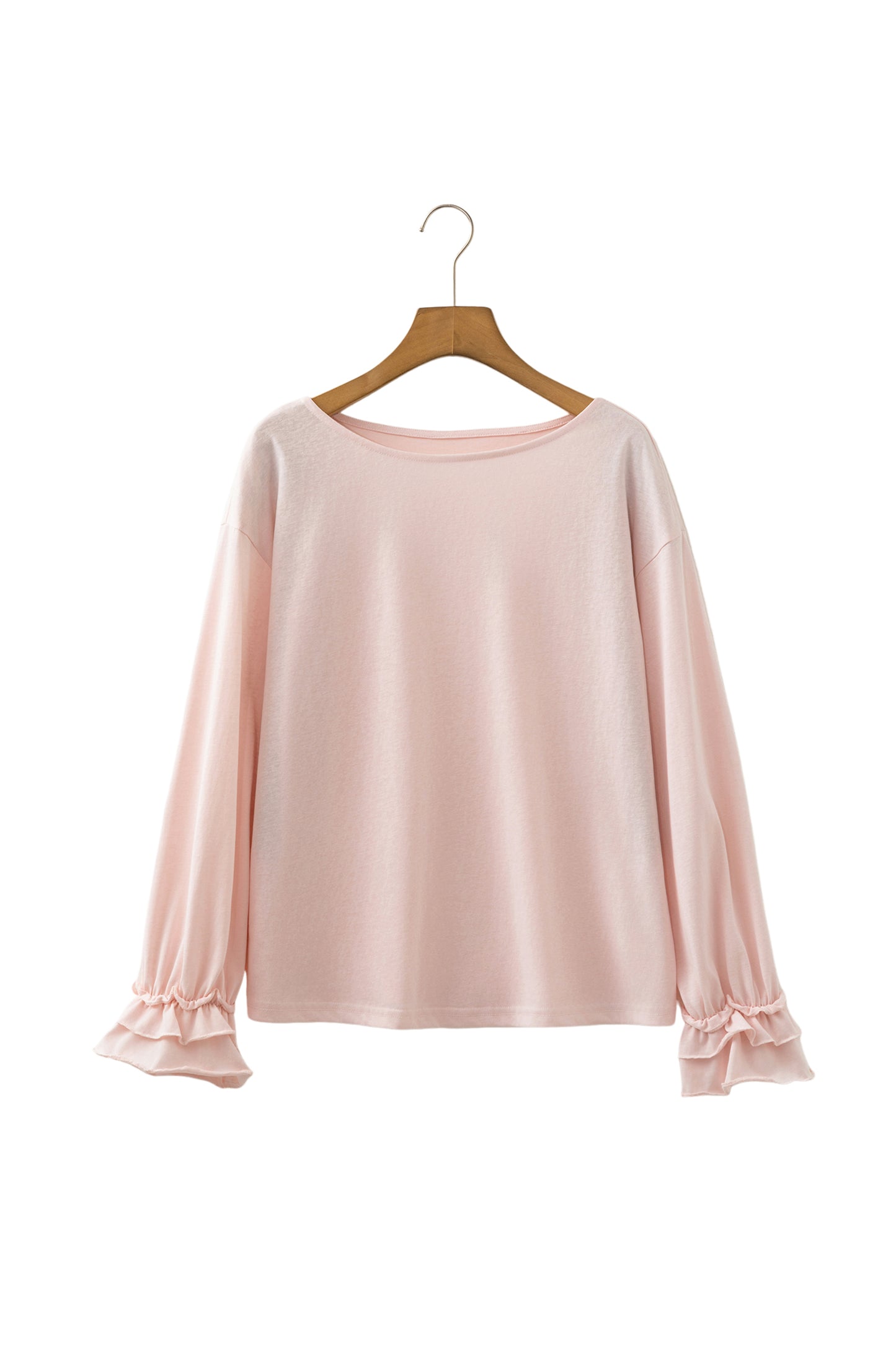 Gossamer Pink Ruffle Sleeve Loose Long Sleeve Blouse Top