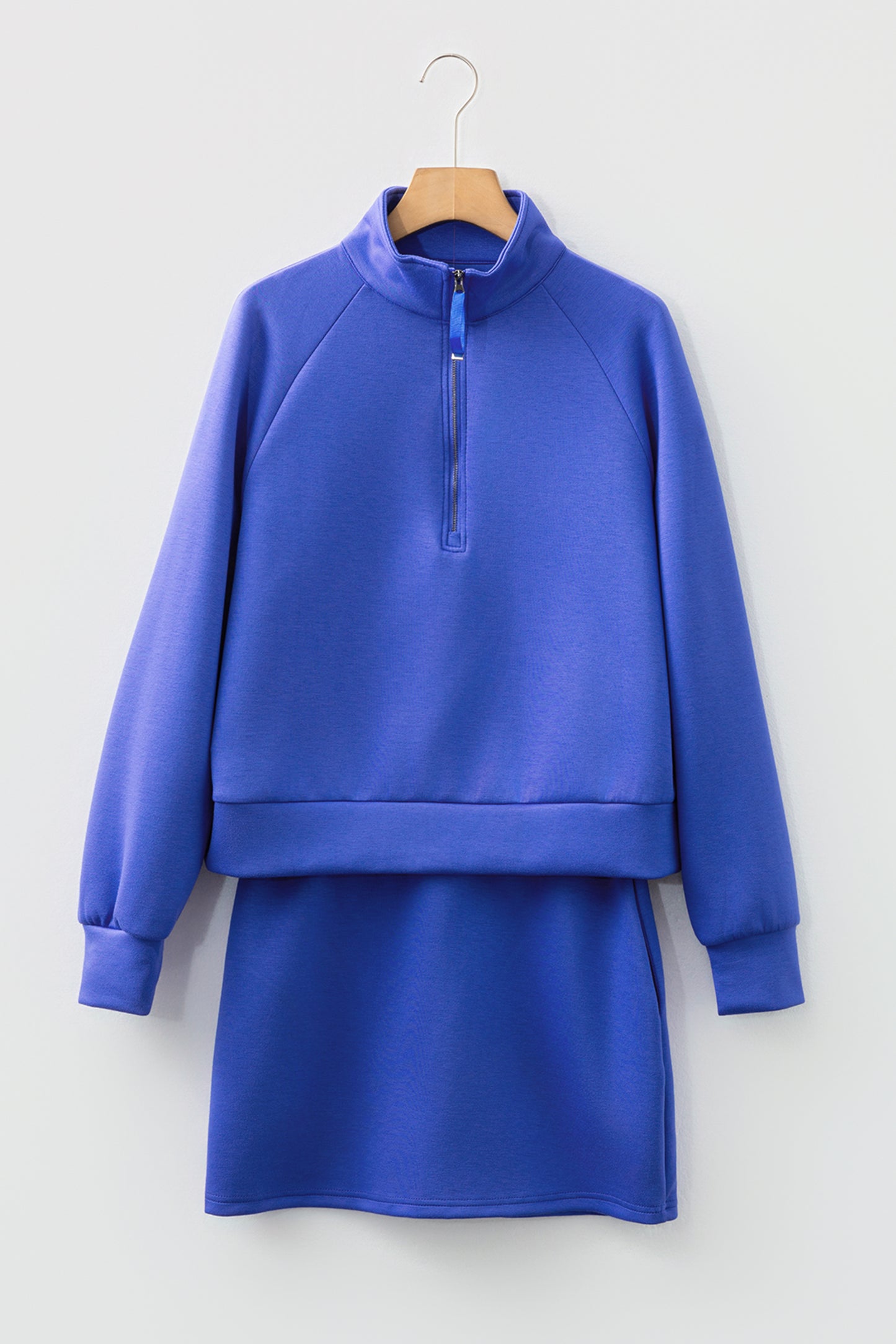 Half Zip Long Sleeve Pullover Mini Skirt Set