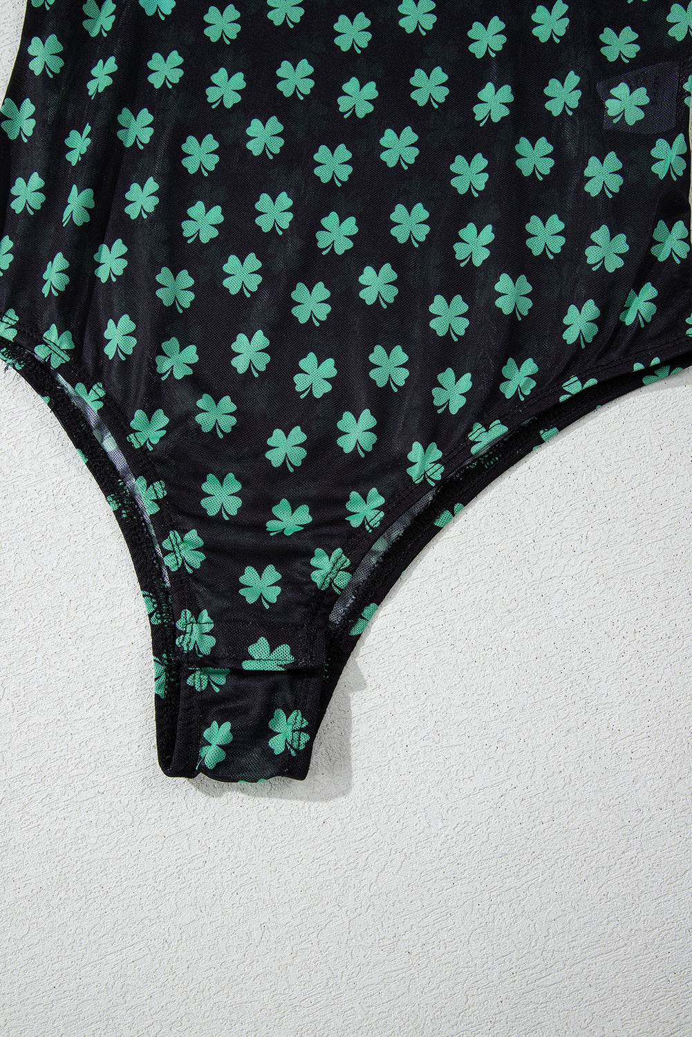 St. Patrick’s Day Shamrock Print Mesh Long Sleeve Bodysuit