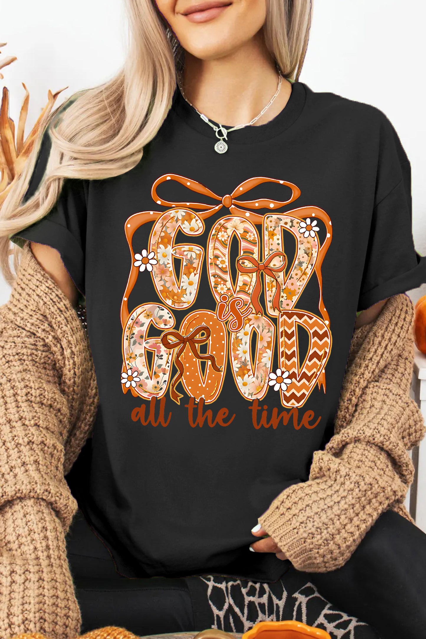 Black God Is Good Floral Faith Graphic Thanksgiving Tee