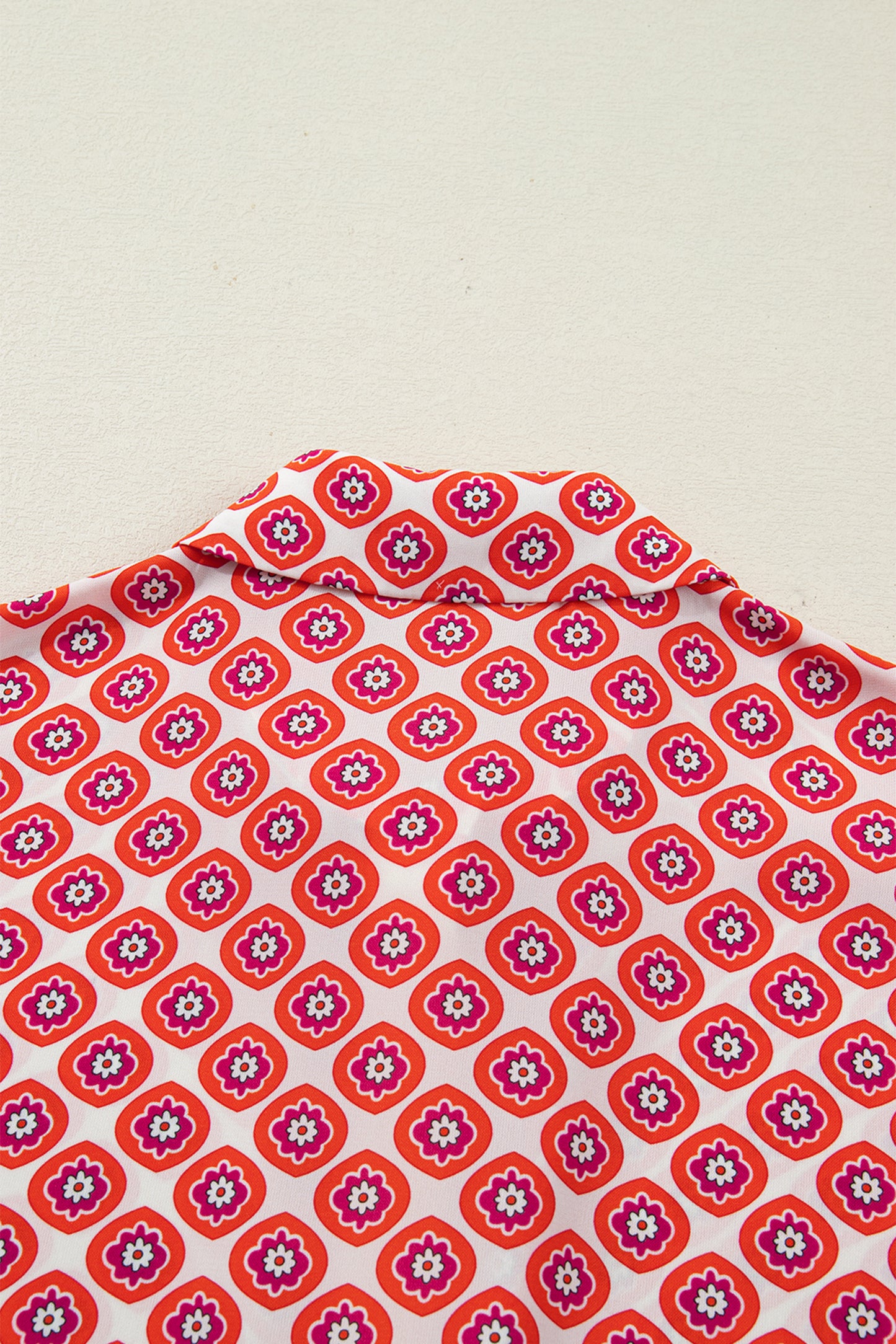 Orange Geometric Print Button Front Ruffle Hem Mini Dress