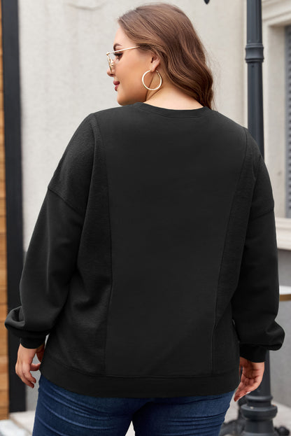 Loose Patchwork Crewneck Plus Size Sweatshirt