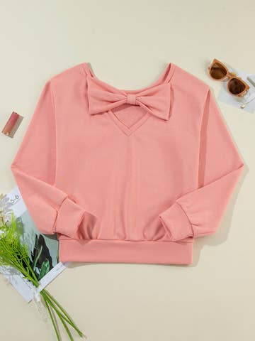 Bowknot Dewback Round Neck Sweatshirt