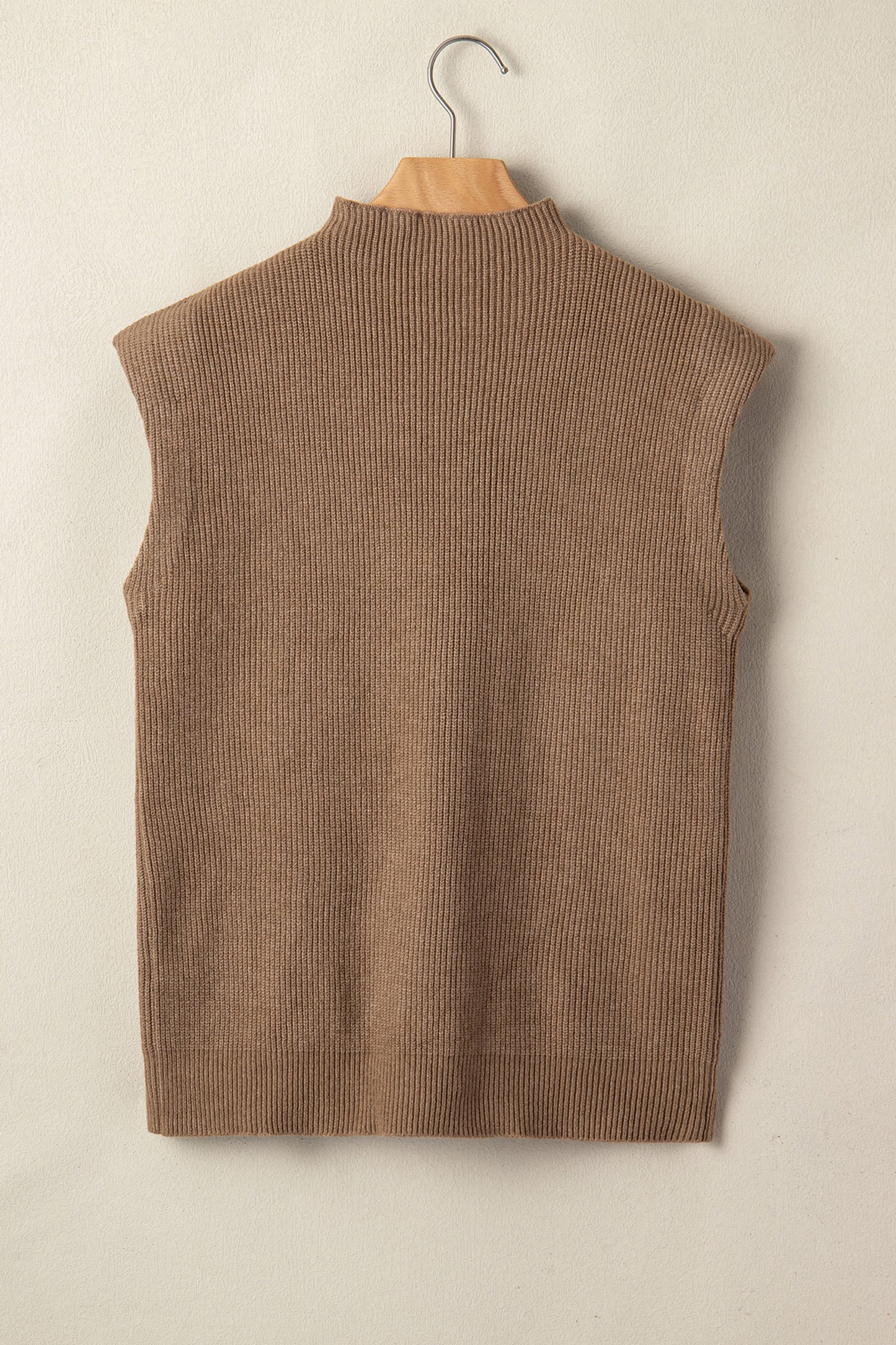 Western Ribbed Knit Mock Neck Sleeveless Sweater Top