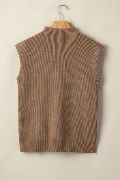 Western Ribbed Knit Mock Neck Sleeveless Sweater Top