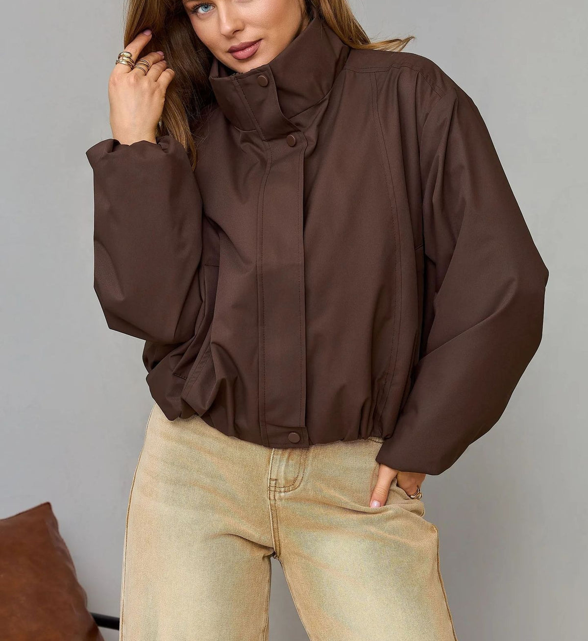 Women's Oversized Cropped Stand Collar Jacket