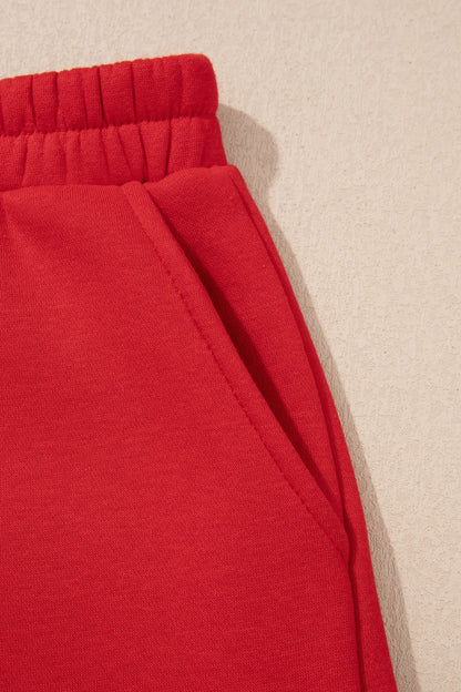 Red Gingham Trim Sweatshirt Shorts Two Piece Set