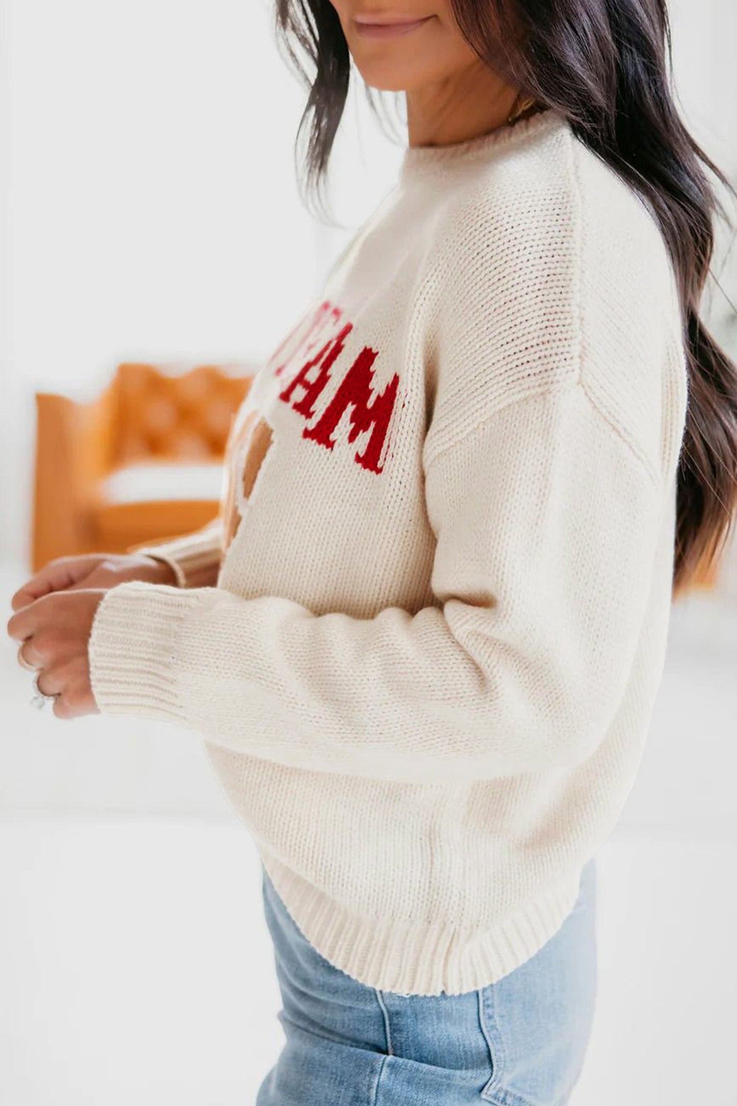 Game Day Football Graphic Crew Neck Knit Sweater