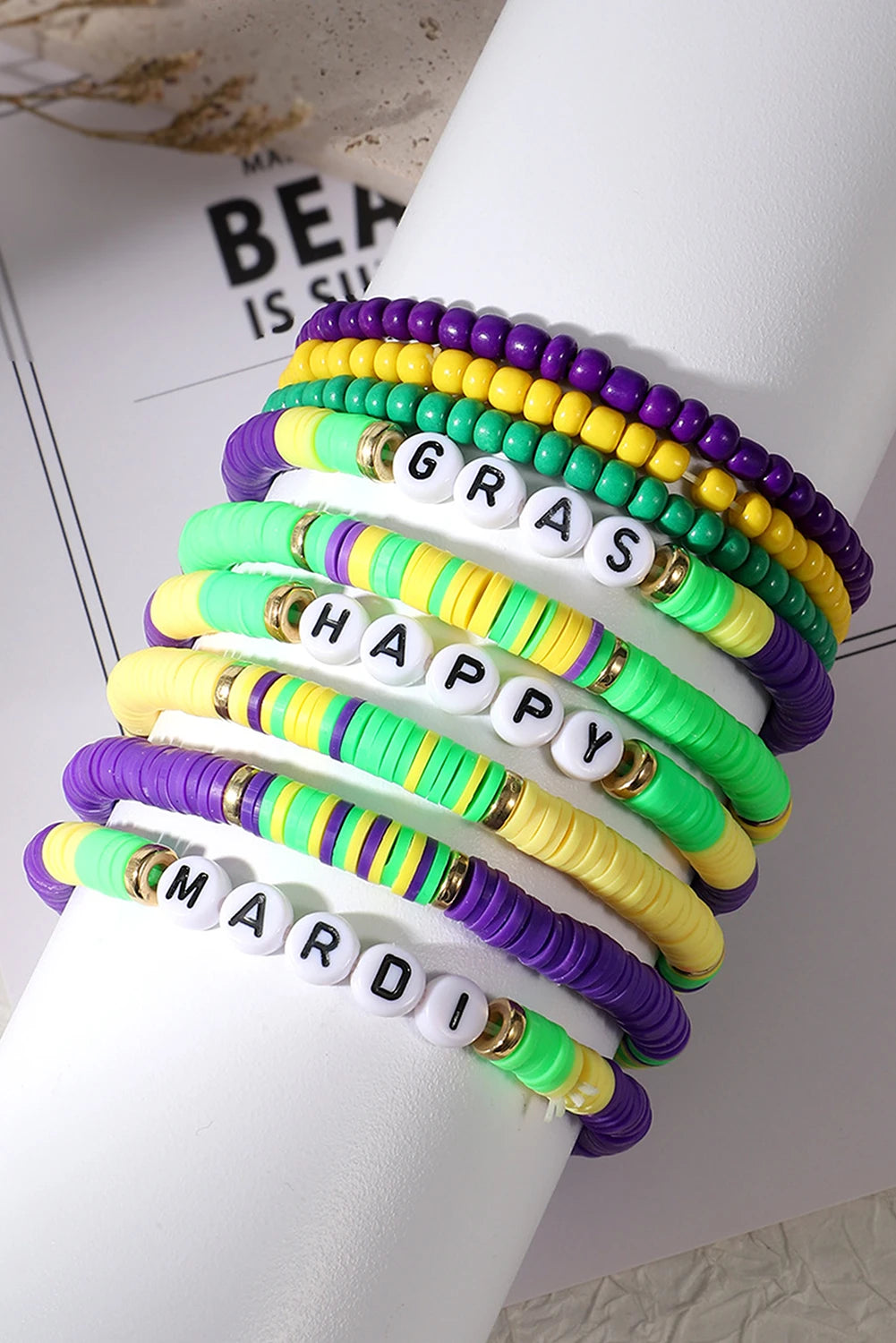 Tillandsia Purple Mardi Gras Beaded Stretch Bracelet Set