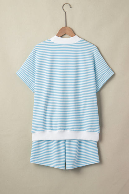 Casual Stripe 2 Piece Short Set Women Lounge Outfit