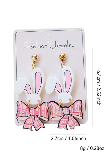 Easter Bunny Bow Plaid Dangle Earrings