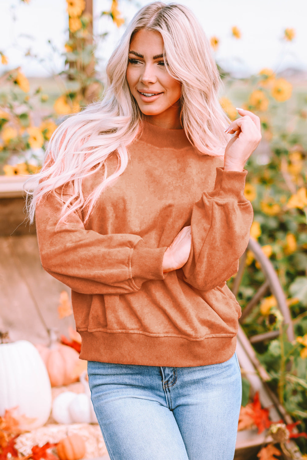 Orange Washed Drop Shoulder Crewneck Sweatshirt Oversized