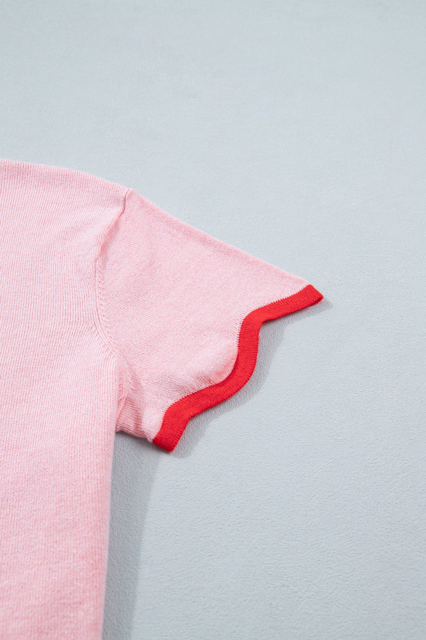 Pink Contrast Scallop Trim Mock Neck Sweater Tee