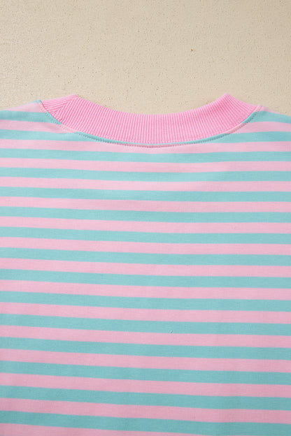 Striped Long Sleeve Pullover and Shorts Lounge Set