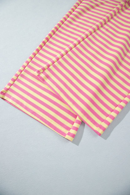 Pink Stripe Wide Leg Lounge Set Women 2 Piece Outfit